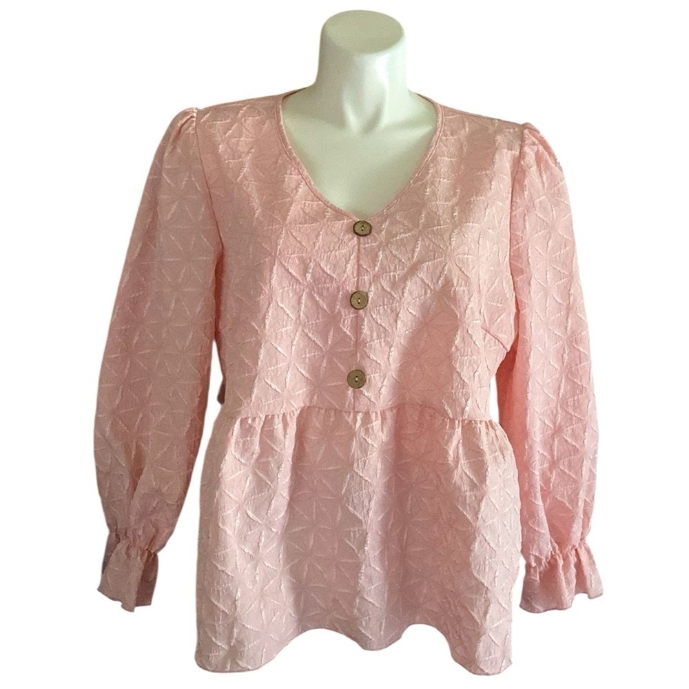 SHEIN Curve Women’s Blush Pink Babydoll Long Sleeve Peplum Blouse Plus Size 3X